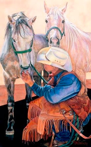 WHERE'S MINE?  by JK Dooley---Cowboy Art/Watercolor/Original